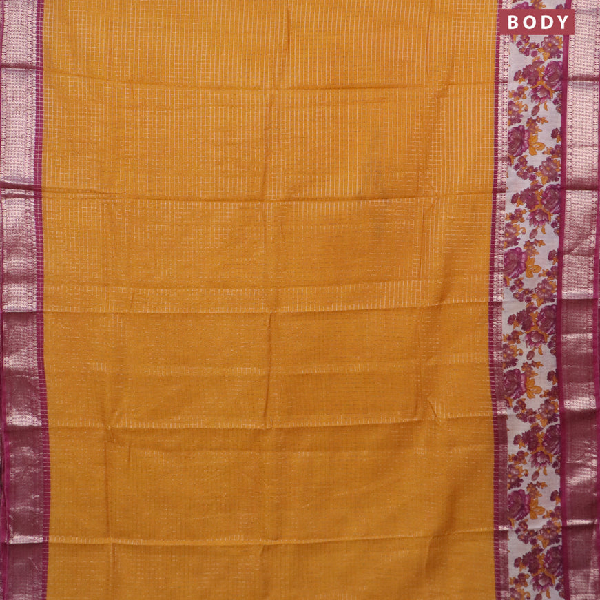 Assam silk saree mustard yellow and maroon shade with allover zari checked pattern and rettapet zari woven floral printed border