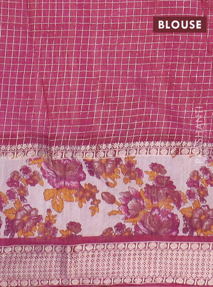 Assam silk saree mustard yellow and maroon shade with allover zari checked pattern and rettapet zari woven floral printed border