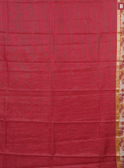 Assam silk saree red and mustard yellow with allover zari checked pattern and rettapet zari woven floral printed border