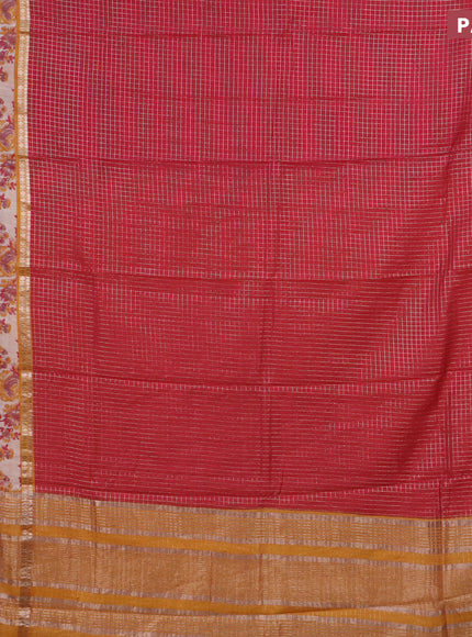 Assam silk saree red and mustard yellow with allover zari checked pattern and rettapet zari woven floral printed border