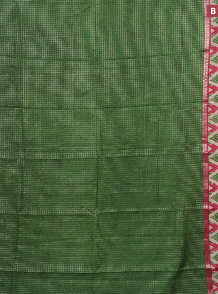 Assam silk saree green and pink shade with allover zari checked pattern and rettapet zari woven ikat printed border