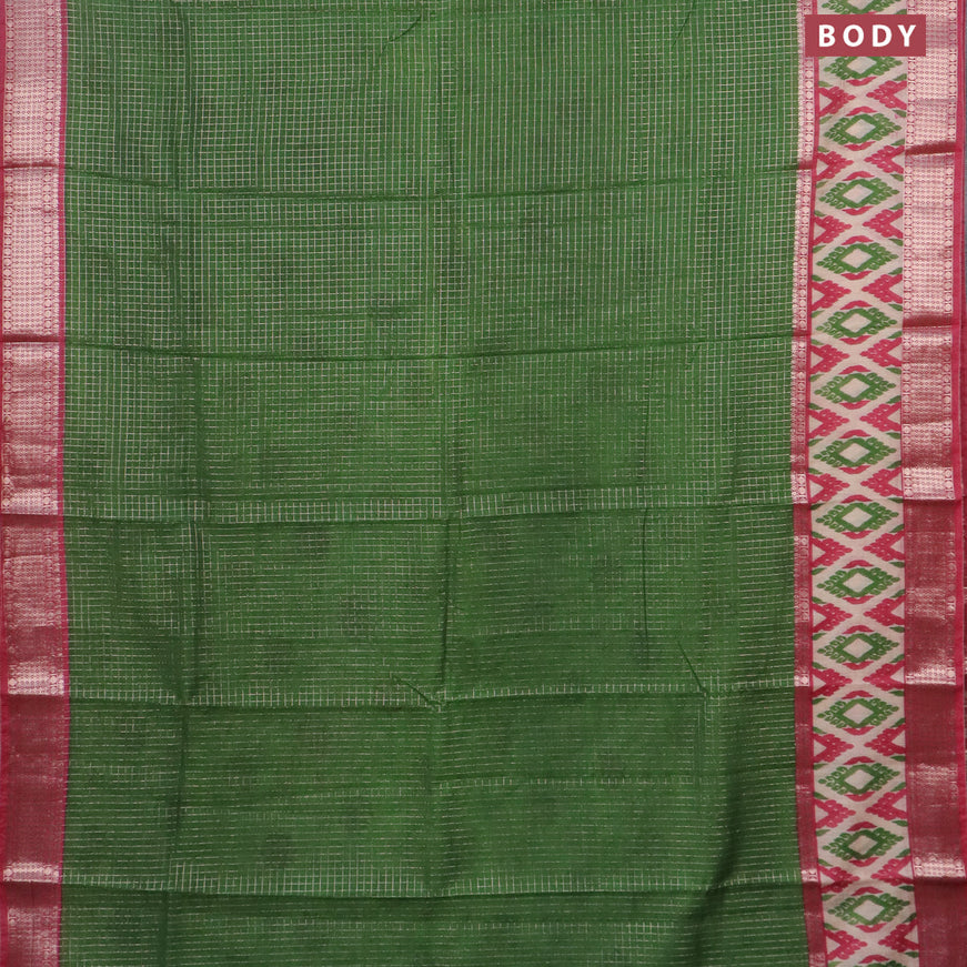 Assam silk saree green and pink shade with allover zari checked pattern and rettapet zari woven ikat printed border