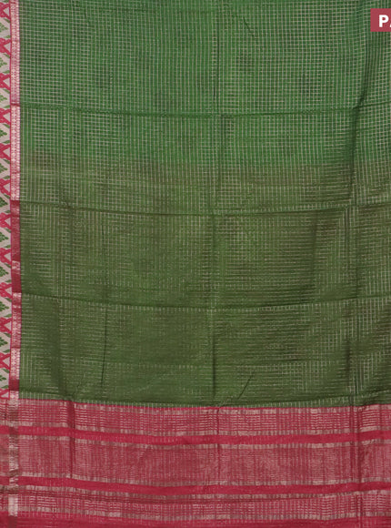 Assam silk saree green and pink shade with allover zari checked pattern and rettapet zari woven ikat printed border