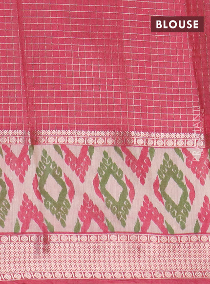 Assam silk saree green and pink shade with allover zari checked pattern and rettapet zari woven ikat printed border