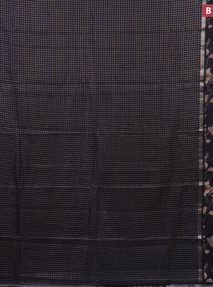 Assam silk saree black with allover zari checked pattern and rettapet zari woven floral printed border