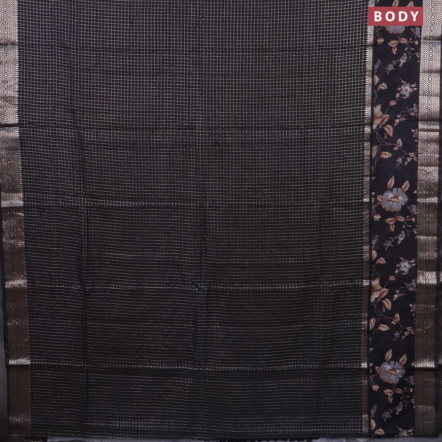 Assam silk saree black with allover zari checked pattern and rettapet zari woven floral printed border