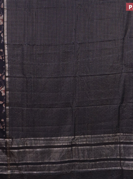 Assam silk saree black with allover zari checked pattern and rettapet zari woven floral printed border