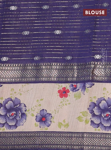 Assam silk saree red and blue with allover zari strips and rettapet zari woven floral printed border