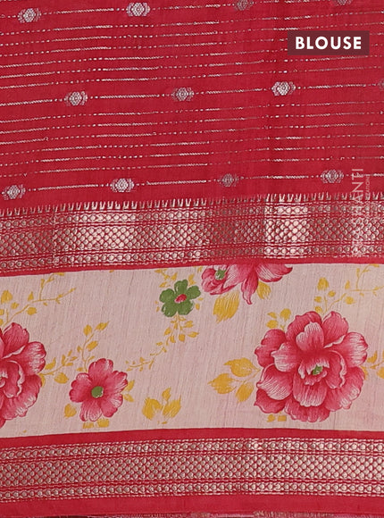 Assam silk saree green and red shade with allover zari strips and rettapet zari woven floral printed border