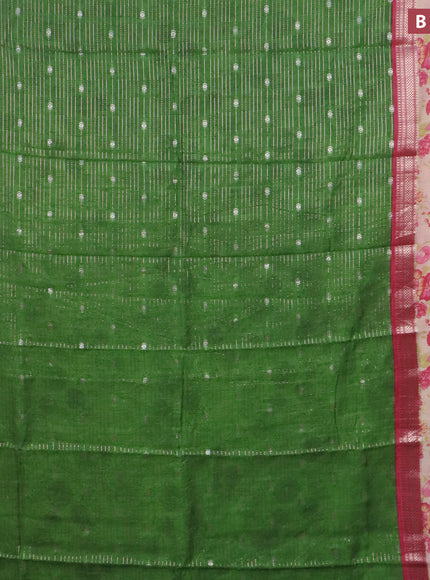 Assam silk saree green and pink with allover zari weaves and rettapet zari woven floral printed border