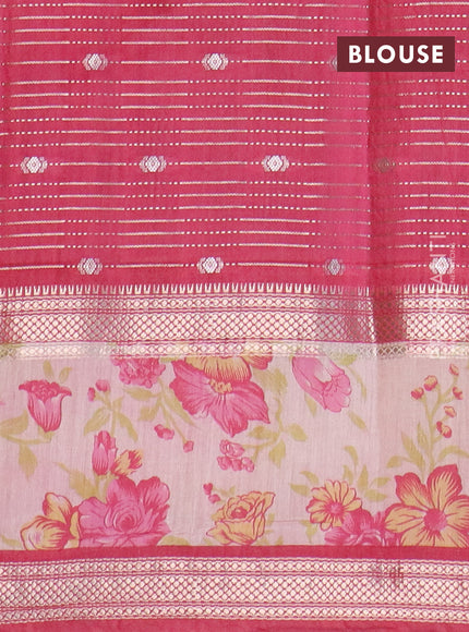 Assam silk saree green and pink with allover zari weaves and rettapet zari woven floral printed border