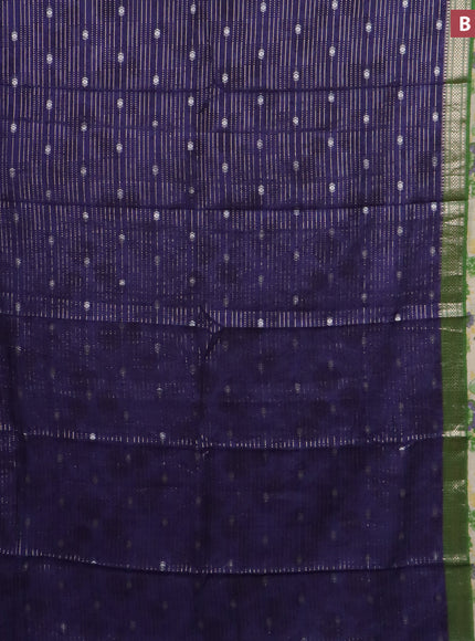 Assam silk saree dark blue and green with allover zari weaves and rettapet zari woven floral printed border