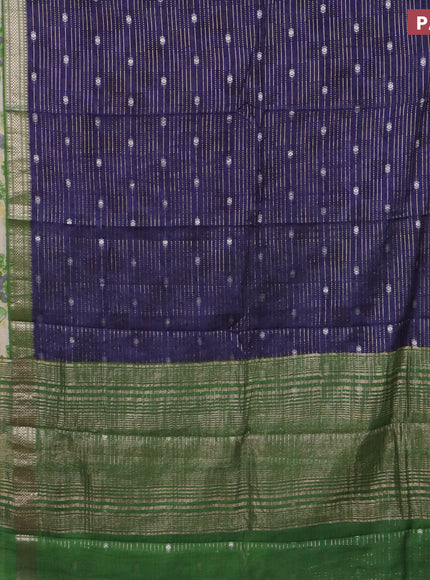 Assam silk saree dark blue and green with allover zari weaves and rettapet zari woven floral printed border