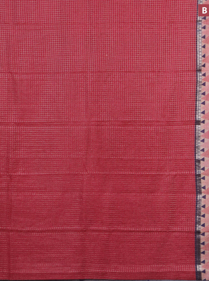 Assam silk saree pink and blue with allover zari checked pattern and rettapet zari woven geometric printed border