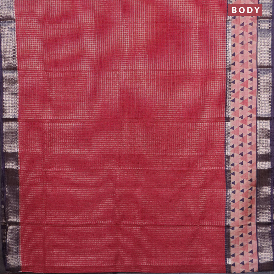 Assam silk saree pink and blue with allover zari checked pattern and rettapet zari woven geometric printed border