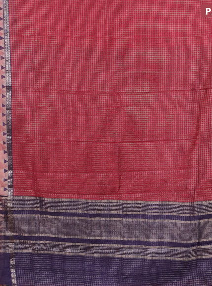 Assam silk saree pink and blue with allover zari checked pattern and rettapet zari woven geometric printed border