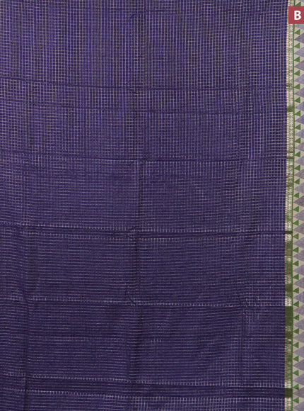 Assam silk saree blue and green with allover zari checked pattern and rettapet zari woven geometric printed border