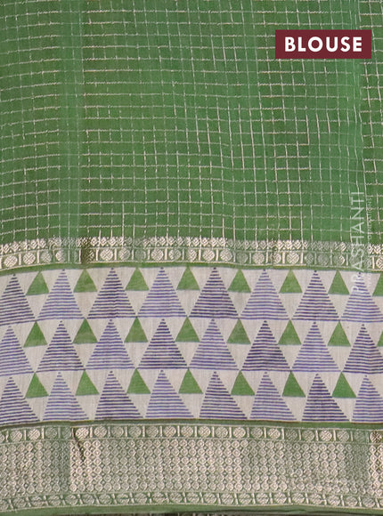 Assam silk saree blue and green with allover zari checked pattern and rettapet zari woven geometric printed border