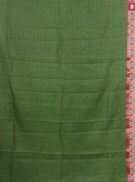 Assam silk saree green and pink with allover zari checked pattern and rettapet zari woven geometric printed border