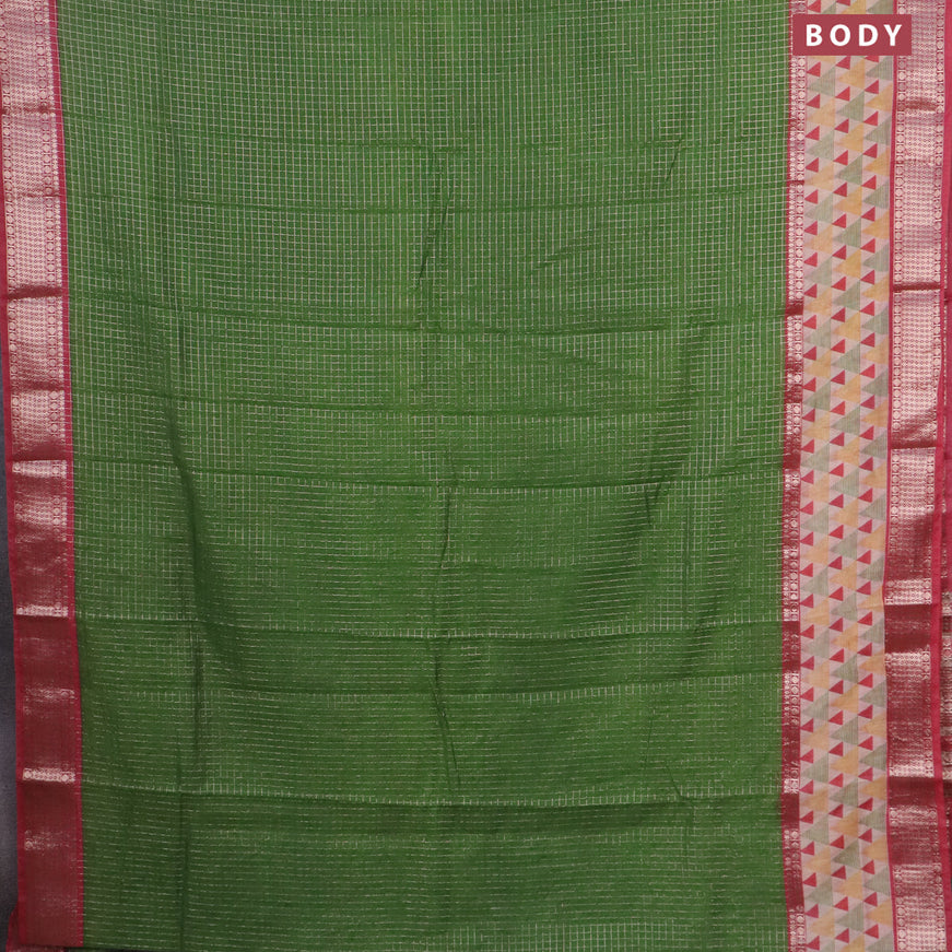 Assam silk saree green and pink with allover zari checked pattern and rettapet zari woven geometric printed border