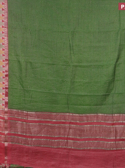 Assam silk saree green and pink with allover zari checked pattern and rettapet zari woven geometric printed border