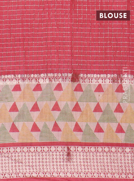 Assam silk saree green and pink with allover zari checked pattern and rettapet zari woven geometric printed border