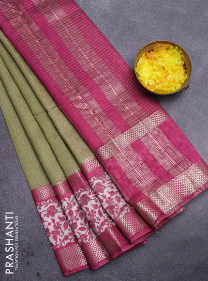 Assam silk saree pastel green and pink with allover zari checked pattern and rettapet zari woven floral printed border