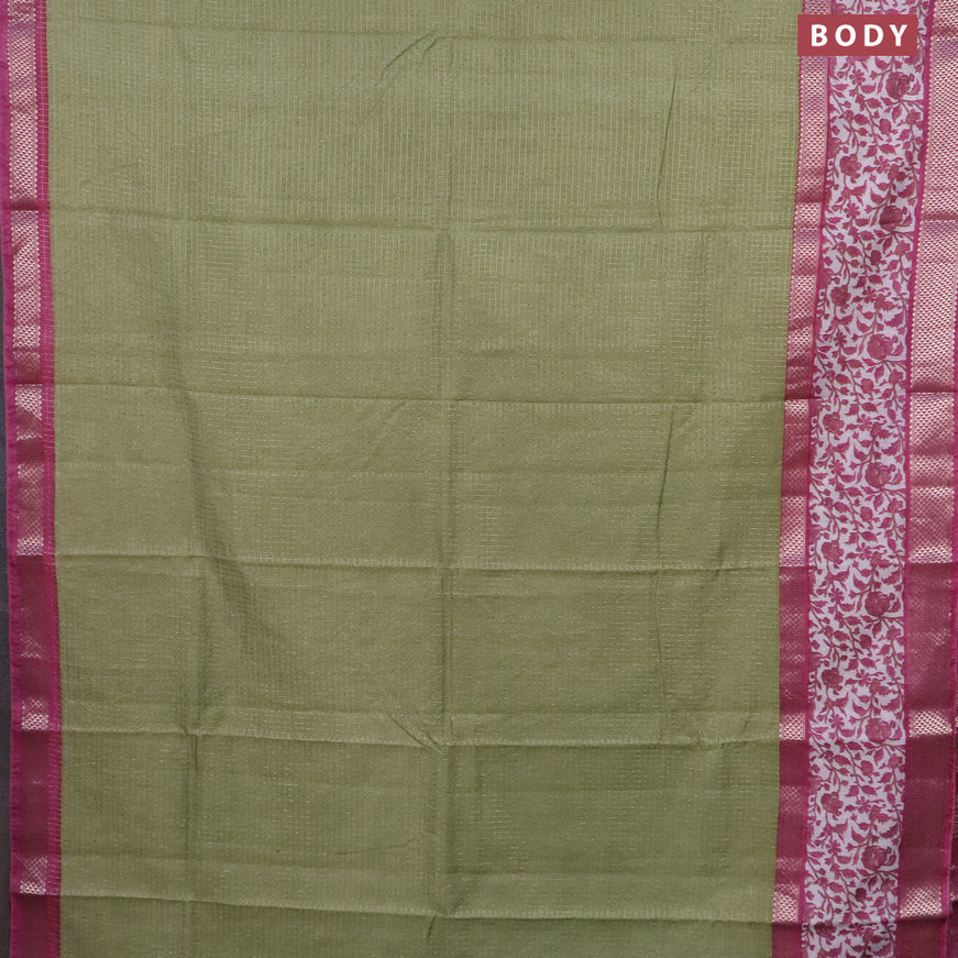 Assam silk saree pastel green and pink with allover zari checked pattern and rettapet zari woven floral printed border