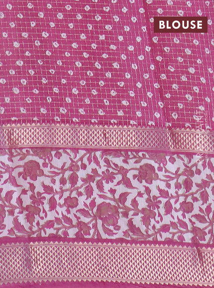 Assam silk saree pastel green and pink with allover zari checked pattern and rettapet zari woven floral printed border