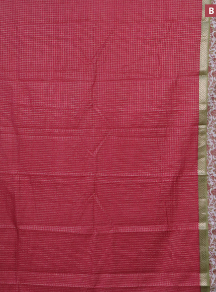 Assam silk saree pink and pastel green shade with allover zari checked pattern and rettapet zari woven floral printed border