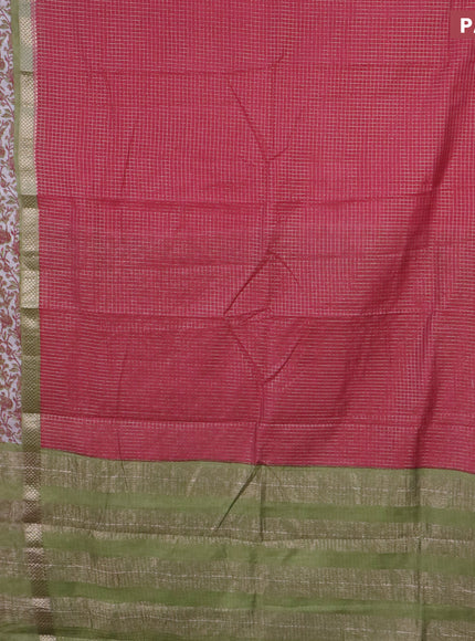 Assam silk saree pink and pastel green shade with allover zari checked pattern and rettapet zari woven floral printed border