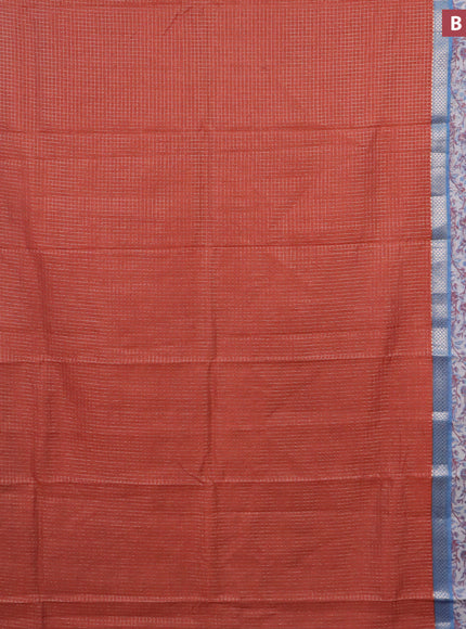 Assam silk saree orange and blue with allover zari checked pattern and rettapet zari woven floral printed border