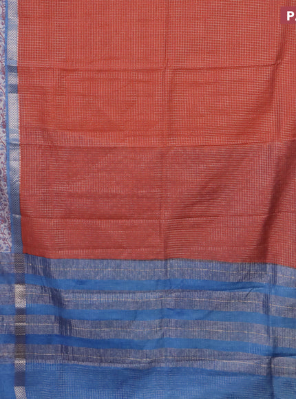 Assam silk saree orange and blue with allover zari checked pattern and rettapet zari woven floral printed border