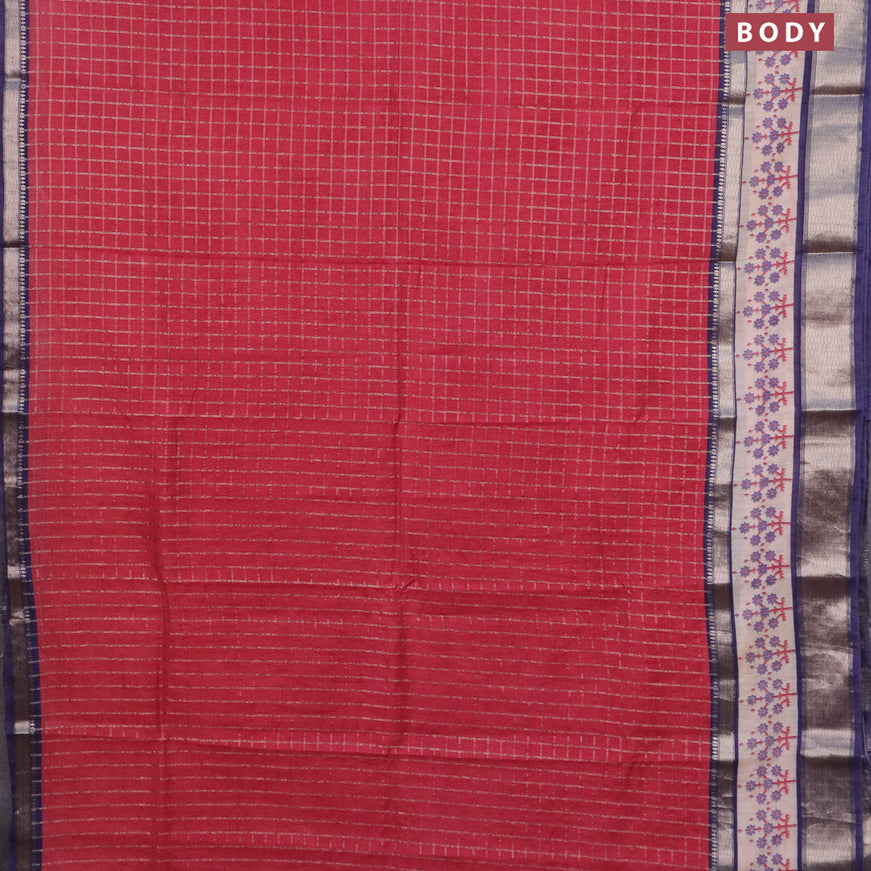 Assam silk saree pink and blue with allover zari checked pattern and rettapet zari woven floral printed border