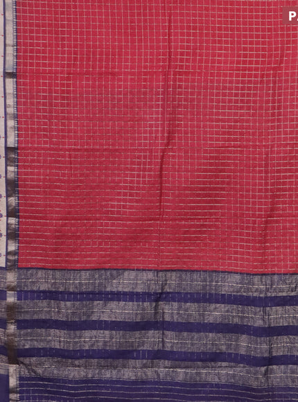 Assam silk saree pink and blue with allover zari checked pattern and rettapet zari woven floral printed border