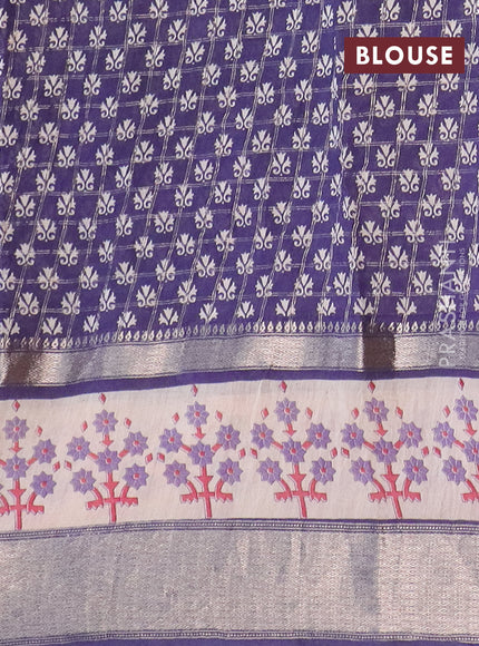 Assam silk saree pink and blue with allover zari checked pattern and rettapet zari woven floral printed border