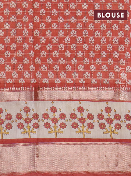 Assam silk saree mango yellow and rust shade with allover zari checked pattern and rettapet zari woven floral printed border