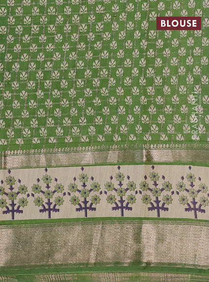 Assam silk saree blue and green with allover zari checked pattern and rettapet zari woven floral printed border