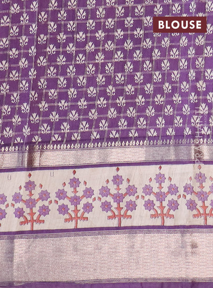 Assam silk saree rust shade and violet shade with allover zari checked pattern and rettapet zari woven floral printed border