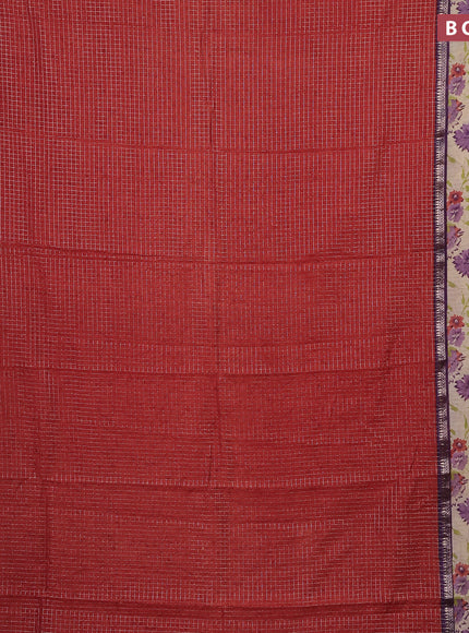 Assam silk saree orange and violet shade with allover zari checked pattern & prints and rettapet zari woven floral printed border