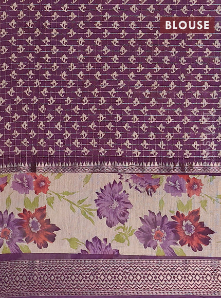 Assam silk saree orange and violet shade with allover zari checked pattern & prints and rettapet zari woven floral printed border