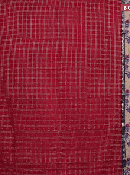 Assam silk saree red and blue with allover zari checked pattern & prints and rettapet zari woven floral printed border