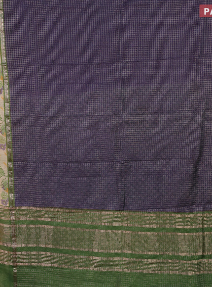 Assam silk saree blue and green with allover zari checked pattern & prints and rettapet zari woven floral printed border