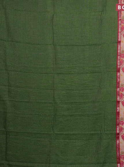 Assam silk saree green and red with allover zari checked pattern and rettapet zari woven floral printed border