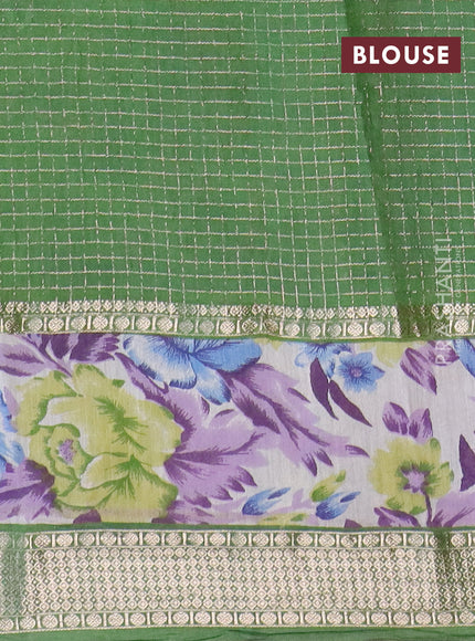 Assam silk saree blue and green with allover zari checked pattern and rettapet zari woven floral printed border