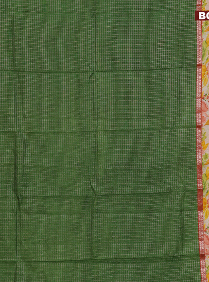 Assam silk saree green and orange with allover zari checked pattern and rettapet zari woven floral printed border