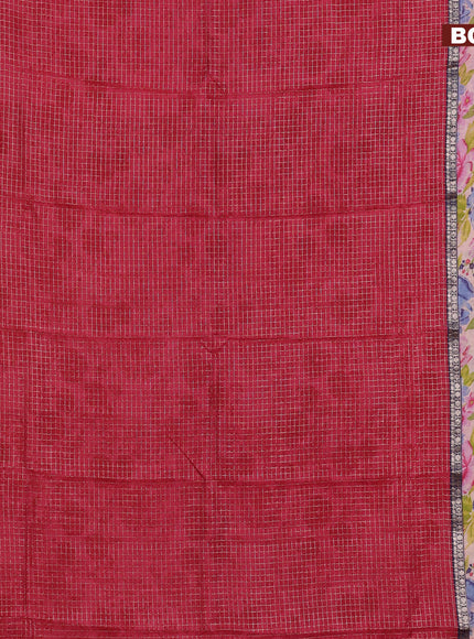 Assam silk saree pink and blue with allover zari checked pattern and rettapet zari woven floral printed border