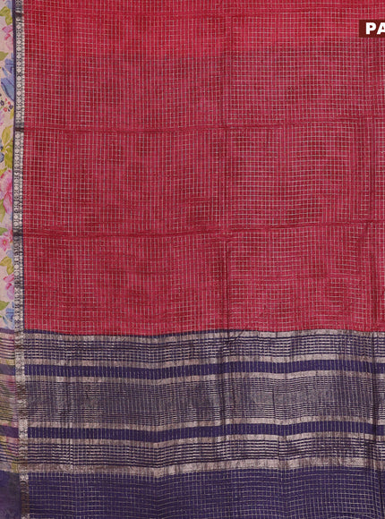 Assam silk saree pink and blue with allover zari checked pattern and rettapet zari woven floral printed border