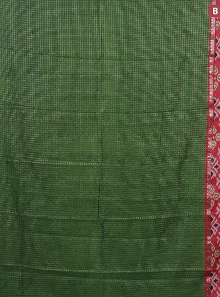 Assam silk saree green and red with allover zari checked pattern and rettapet zari woven ikat printed border