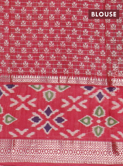 Assam silk saree green and red with allover zari checked pattern and rettapet zari woven ikat printed border